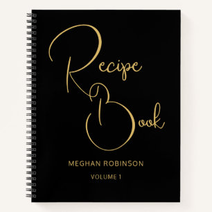 Girly Monogram Zwarte en Gouden Kookboek Recepten Notitieboek