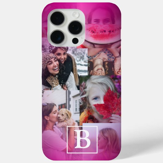 Girly Monogrammed 6 Fotocollage Roze Gradiënt Case-Mate iPhone Case (Achterkant)