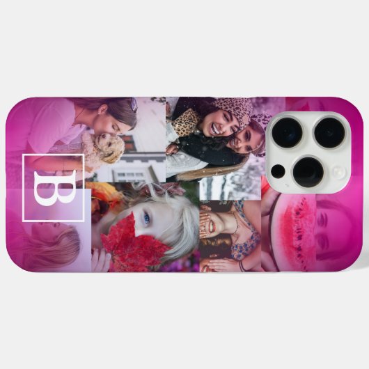 Girly Monogrammed 6 Fotocollage Roze Gradiënt Case-Mate iPhone Case (Achterkant (horizontaal))