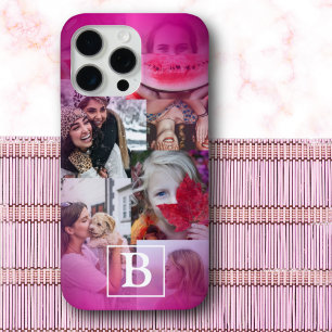 Girly Monogrammed 6 Fotocollage Roze Gradiënt iPhone 15 Pro Max Hoesje
