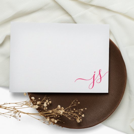 Girly Monogrammed Calligrafie Helder Roze Notitiekaartje