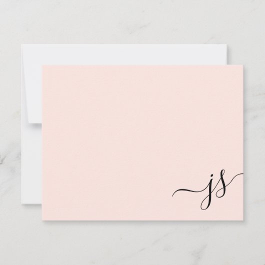 Girly Monogrammed Kalligrafie Blush Roze Notitiekaartje (Voorkant)