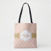 Girly Moroccan Pattern Gold Pink Monogram Tote Bag (Voorkant)