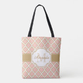 Girly Moroccan Pattern Gold Pink Monogram Tote Bag (Achterkant)