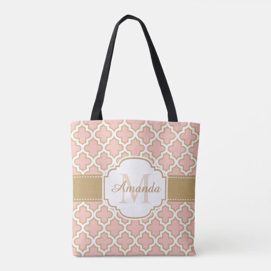 Girly Moroccan Pattern Gold Pink Monogram Tote Bag (Achterkant)