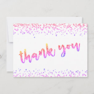 Girly Multi Color Glitter Confetti Brush Script Bedankkaart