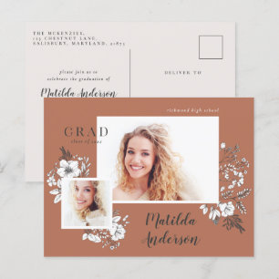 Girly multi foto bloemige elegante afstudeerfeest uitnodiging briefkaart