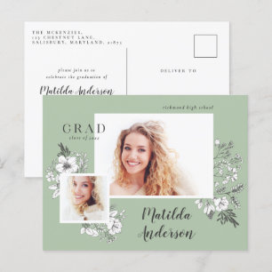 Girly multi foto bloemige elegante afstudeerfeest uitnodiging briefkaart