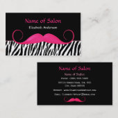 Girly Mustache Pink en Black Zebra Hair Salon Visitekaartje (Voorkant / Achterkant)
