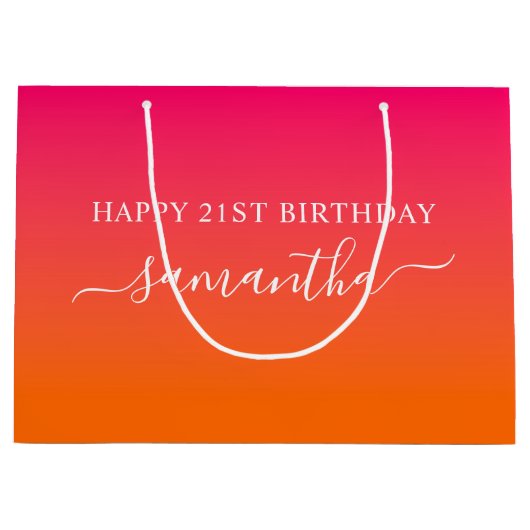 Girly Naam 21e Verjaardag Bright Pink Sinaasappel  Groot Cadeauzakje (Voorkant)