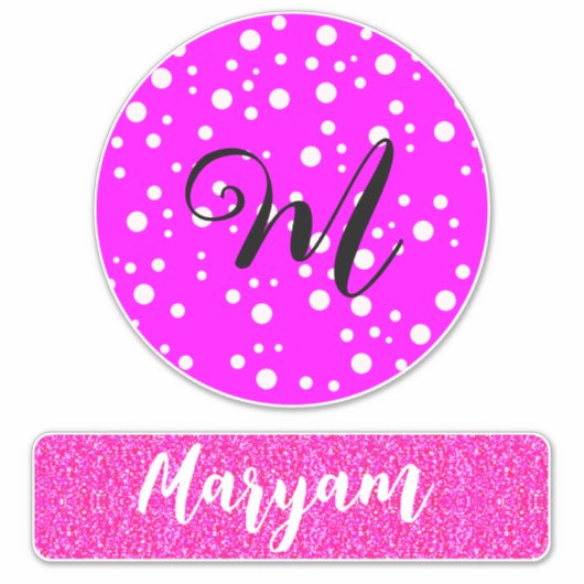 Girly Naam & Monogram, Reis Roze Koffer Sticker (Voorkant)