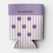 Girly Naam Violet Stripes en Purple Flowers Blikjeskoeler (Voorkant)