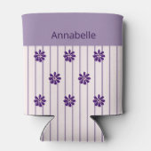 Girly Naam Violet Stripes en Purple Flowers Blikjeskoeler (Achterkant)
