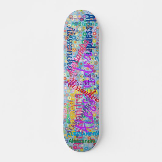 Girly Name Collage Skateboard met bloemen (Voorkant)