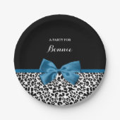 Girly Name Leopard Print Blue Ribbon Bow Papieren Bordje (Voorkant)