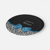 Girly Name Leopard Print Blue Ribbon Bow Papieren Bordje (Gekanteld)