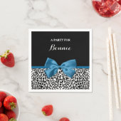 Girly Name Leopard Print Blue Ribbon Bow Servetten (Insitu)