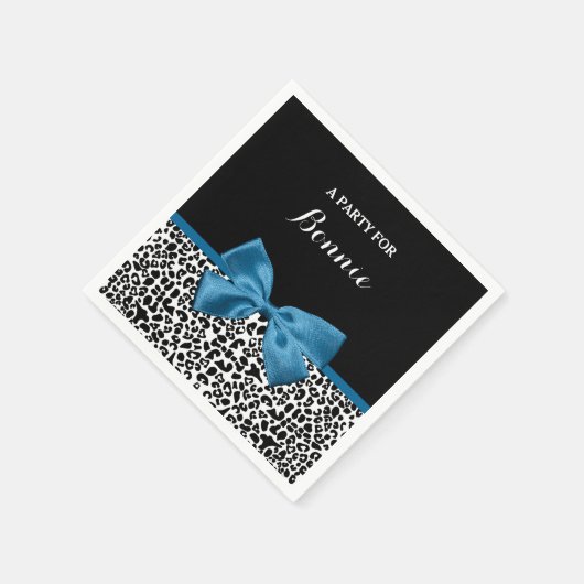 Girly Name Leopard Print  Blue Ribbon Bow Servetten (Hoek)