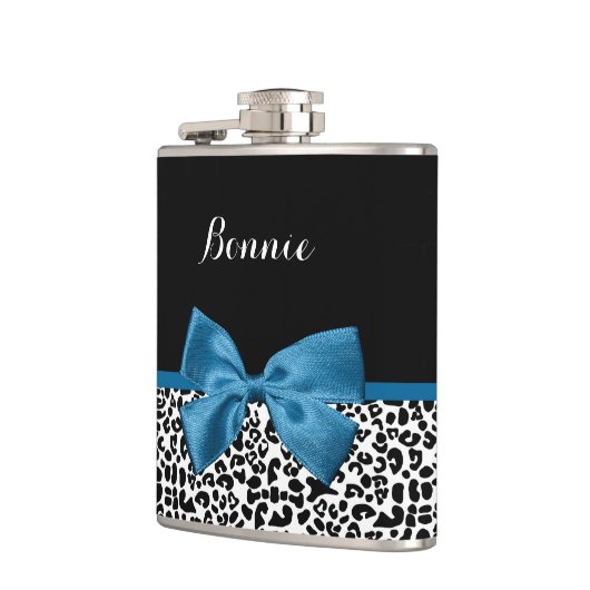 Girly Name Leopard Print  Cobalt Blue Ribbon Heupfles (Links)