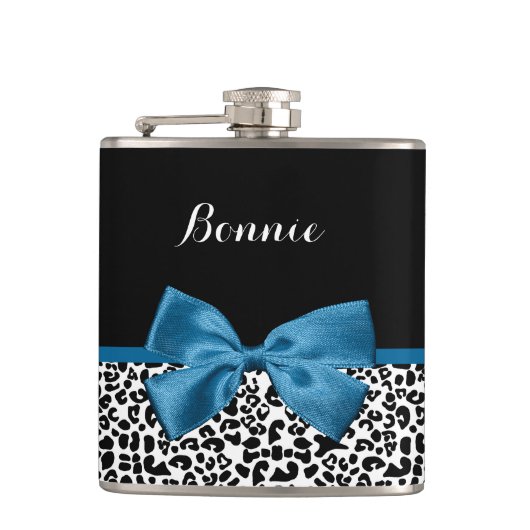 Girly Name Leopard Print  Cobalt Blue Ribbon Heupfles (Voorkant)