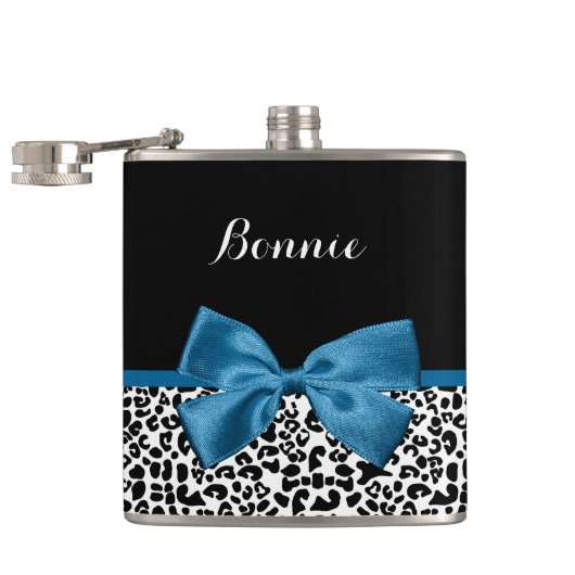 Girly Name Leopard Print  Cobalt Blue Ribbon Heupfles (Geopend)