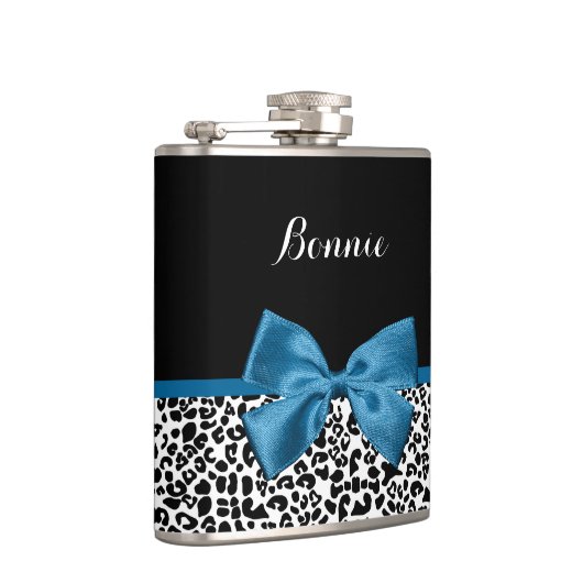 Girly Name Leopard Print Cobalt Blue Ribbon Heupfles (Rechts)