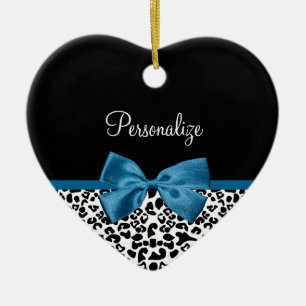 Girly Name Leopard Print Cobalt Blue Ribbon Keramisch Ornament