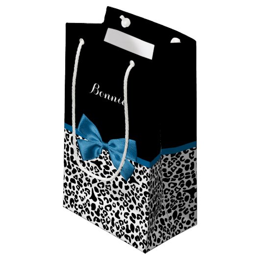 Girly Name Leopard Print  Cobalt Blue Ribbon Klein Cadeauzakje (Voorkant Gekanteld)