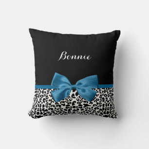 Girly Name Leopard Print  Cobalt Blue Ribbon Kussen