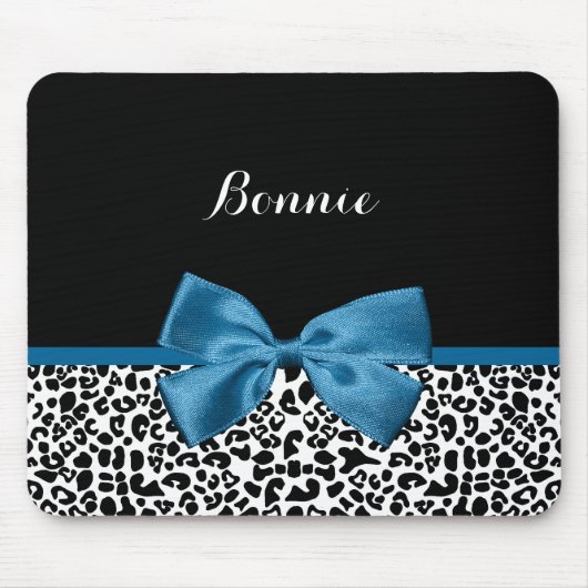 Girly Name Leopard Print Cobalt Blue Ribbon Muismat (Voorkant)