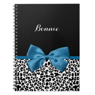 Girly Name Leopard Print  Cobalt Blue Ribbon Notitieboek
