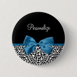 Girly Name Leopard Print Cobalt Blue Ribbon Ronde Button 5,7 Cm