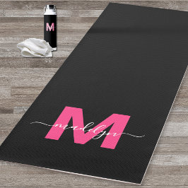 Girly Name Monogram Zwart Roze Yogamat