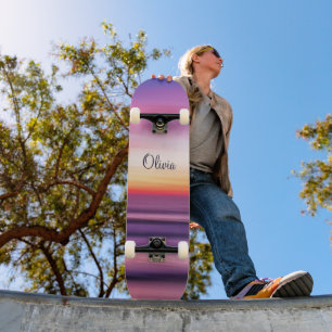 GIrly Name Paars Pink Beach Sunset Ocean Waves Persoonlijk Skateboard