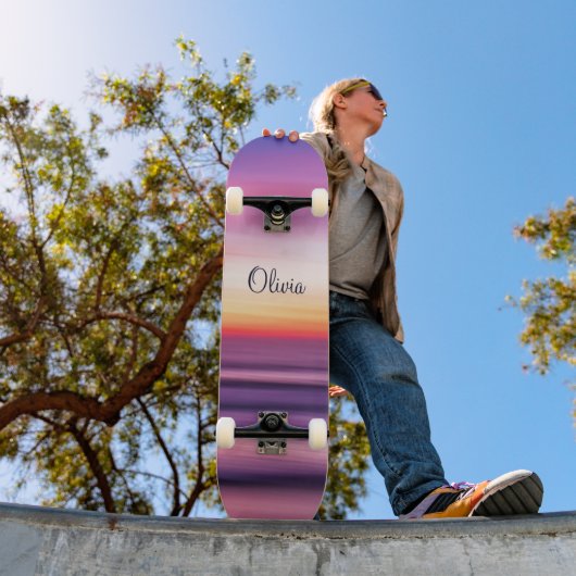 GIrly Name Paars Pink Beach Sunset Ocean Waves Persoonlijk Skateboard (Buiten 1)