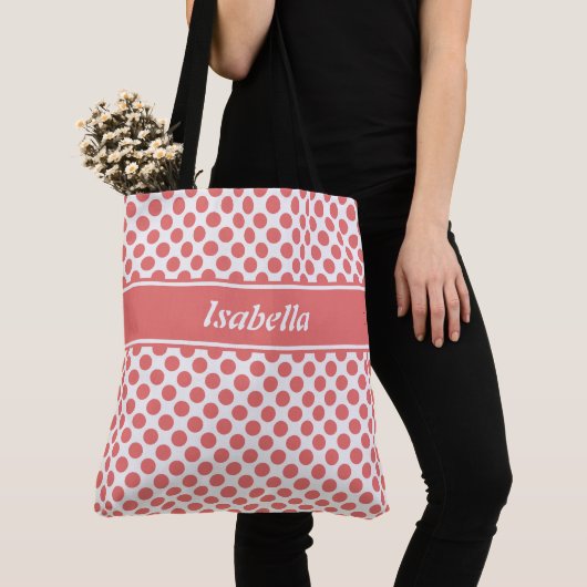 Girly Named Pink & White Polka Dot Canvas tas (Dichtbij)