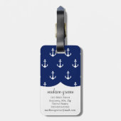 Girly Nautical Anchors Navy Pink Personalized Bagagelabel (Achterkant verticaal)