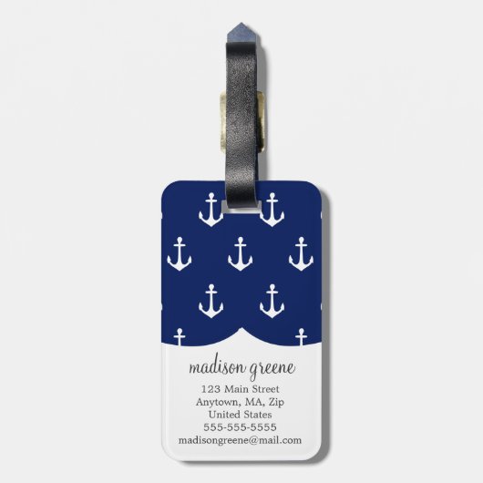 Girly Nautical Anchors Navy Pink Personalized Bagagelabel (Achterkant verticaal)