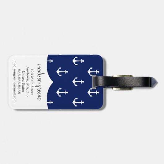 Girly Nautical Anchors Navy Pink Personalized Bagagelabel (Achterkant horizontaal)