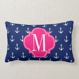 Girly Nautical Anchors Navy Pink Personalized Kussen