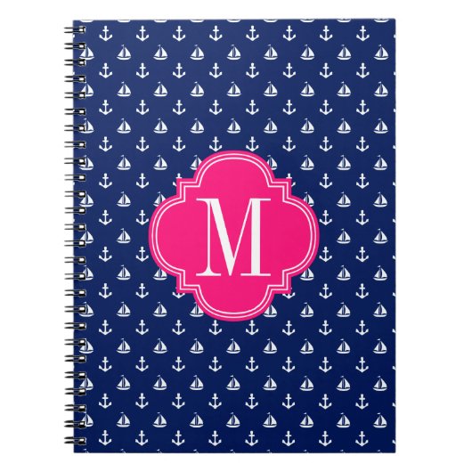 Girly Nautical Anchors Navy Pink Personalized Notitieboek (Voorkant)