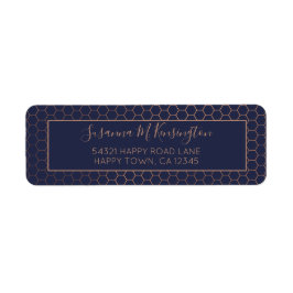 Girly Navy and Roos Gold Foil Hexagon Geometric Etiket