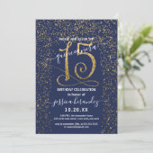 Girly Navy Blauw Goud Confetti Border Quinceañera Kaart (Staand voorkant)