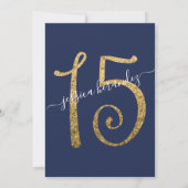 Girly Navy Blauw Goud Confetti Border Quinceañera Kaart (Achterkant)