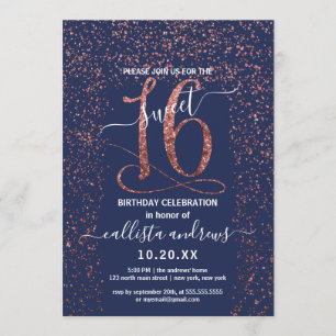 Girly Navy Blauw Roos Goud Confetti Border Sweet 1 Kaart