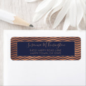 Girly Navy Blue en Copper Roos Gold Foil Chevron Etiket (Insitu)