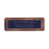 Girly Navy Blue en Copper Roos Gold Foil Chevron Etiket (Voorkant)