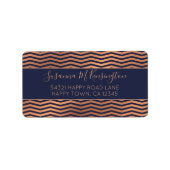 Girly Navy Blue en Roos Gold Foil Chevron Etiket (Voorkant)