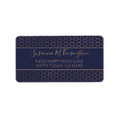 Girly Navy Blue en Roos Gold Foil Geometrisch Etiket (Voorkant)