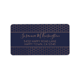 Girly Navy Blue en Roos Gold Foil Geometrisch Etiket